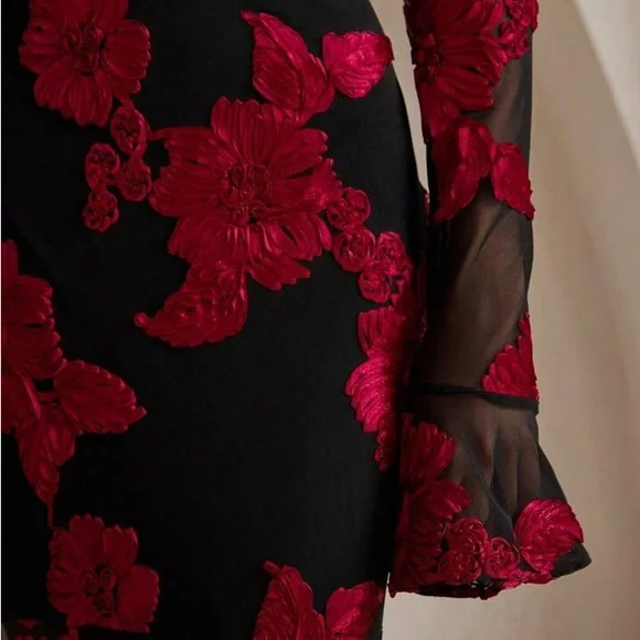 Anewsta Elegant Black and Red Floral Dress - Picture 6 of 14